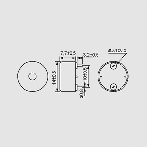 PT1340PP10PQ Piezo Elm 14mm PC 4,0kHz 85dB 25V PT1340PP10PQ