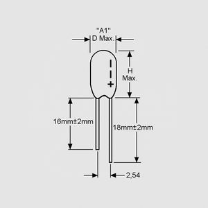 CTUF100DM2 Tantalum Capacitor 100uF 16V P5,08 Dimensions