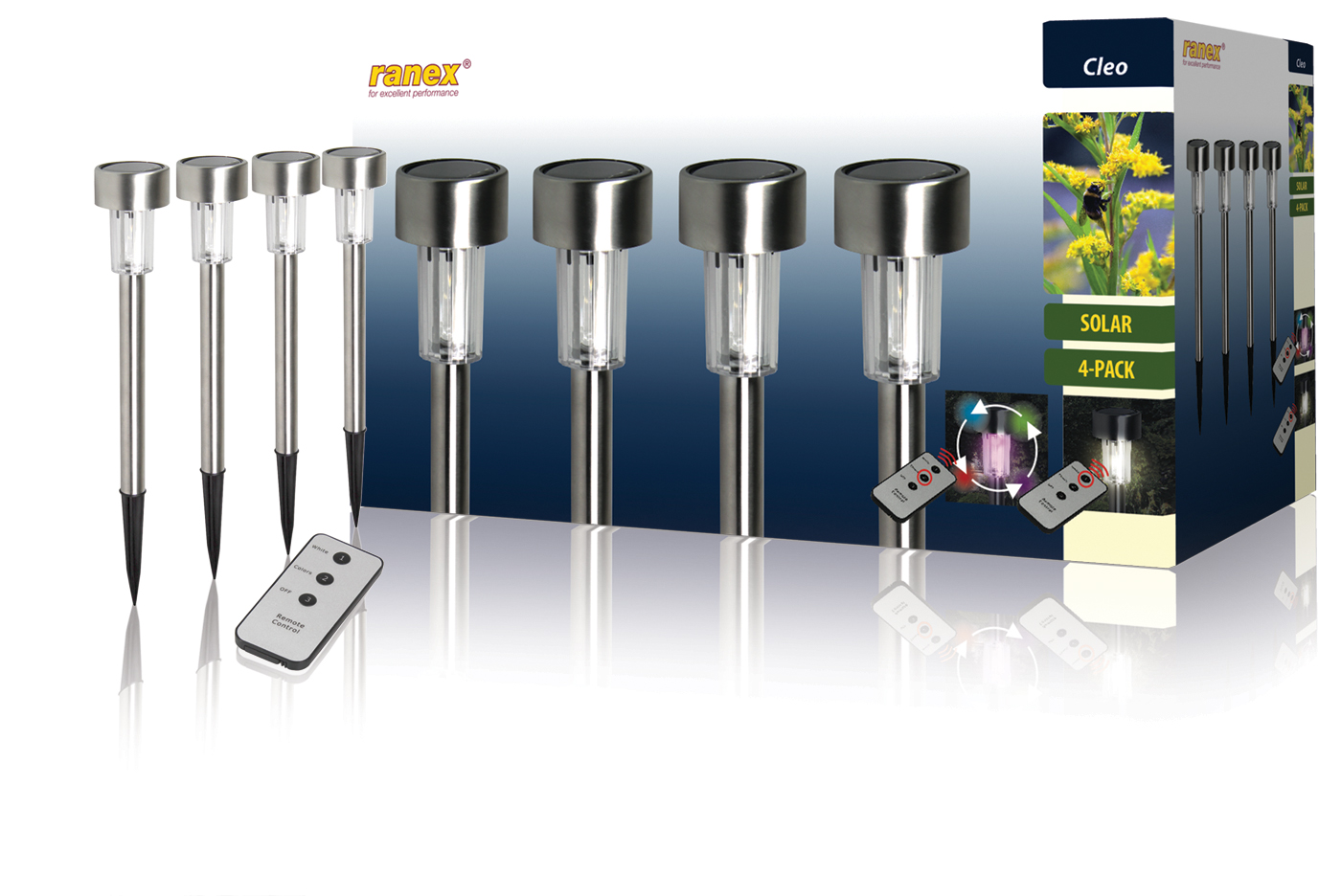 4 LED solar garden lights with pin and remote control IP44