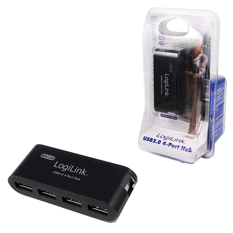 LOGILINK Port USB-2.0 HUB, M/Strøm, Sort | Elektronik Lavpris Aps