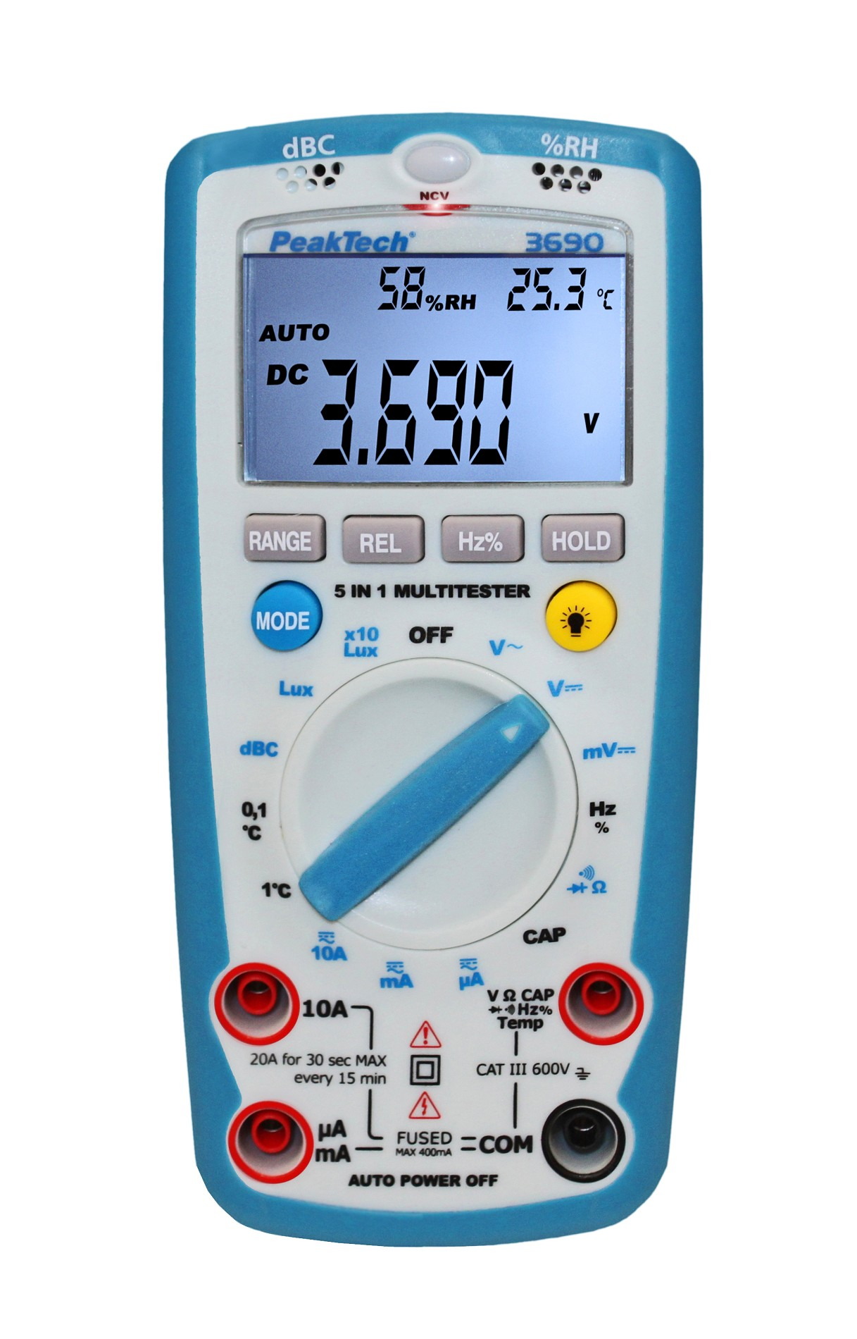 Digital Multimeter 4.000 Counts with SoundLevel, Temp., R.H. & Lux