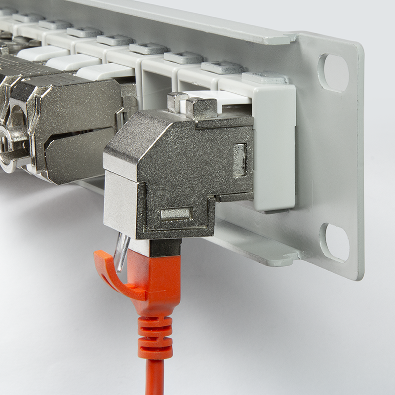 Keystone Coupler Cat.6A STP, 2 x RJ45, 90° angled, shielded