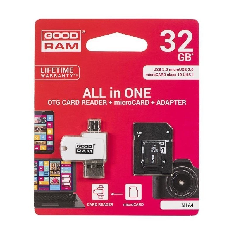 microSDHC Memory Card Class UHSI 32 GB Med OTG kortlæser