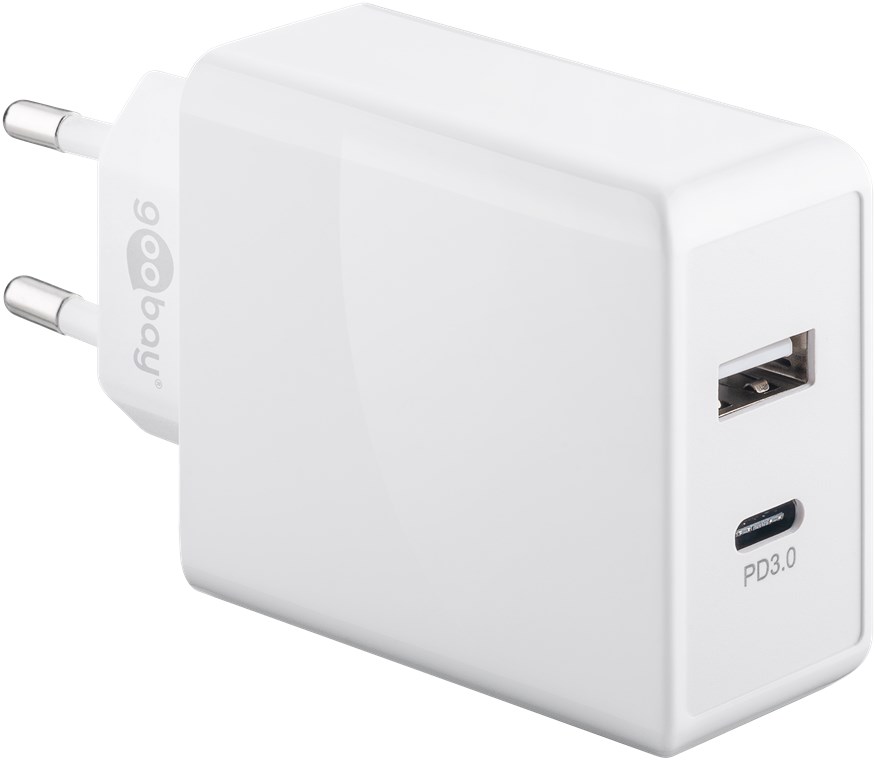 Dobbelt USB-C hurtig oplader, iPhone og iPad, hvid | Elektronik Aps