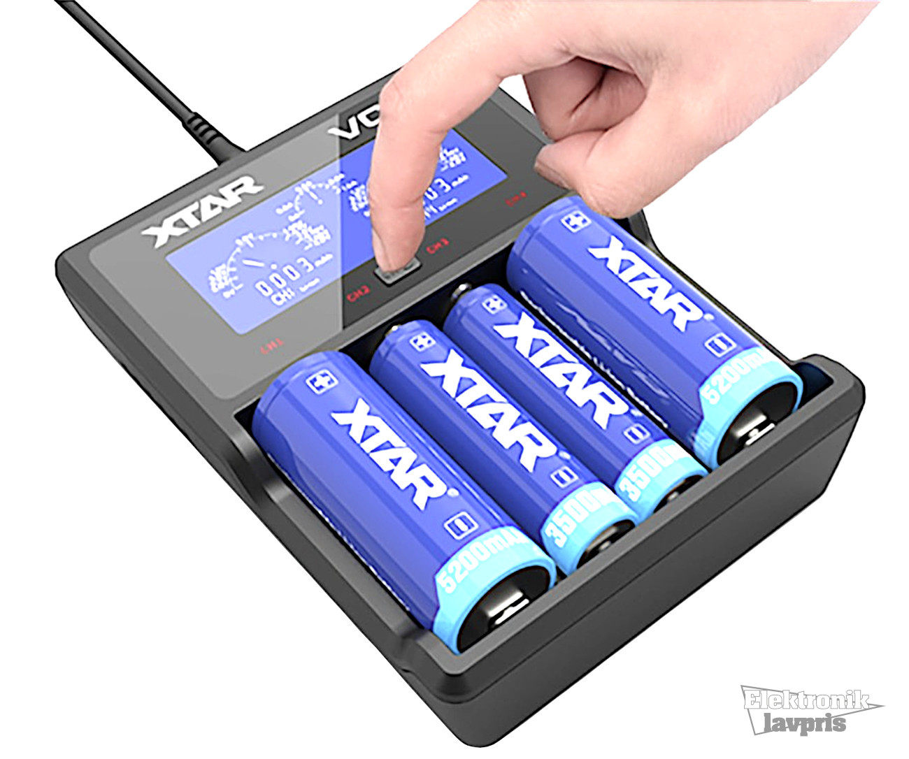 Batterilader Universal, HD LCD skærm, USB | Lavpris Aps
