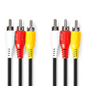 N-VLVP24300B15 AV-kabel, 3x RCA han - 3x RCA han, 1,5 m audio video kabel phono rød og hvid lyd og gul video