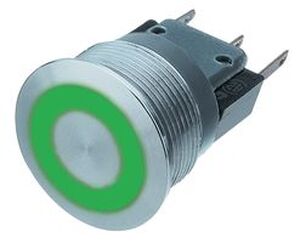 1241.6624.1122000 Metal Switch SPDT 250V 3A Green Ring Momentan MSM19SR-GN