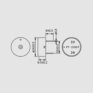 PT2130PQ Piezo Elm 24mm PC 3,0kHz 90dB 30V PT2130PQ