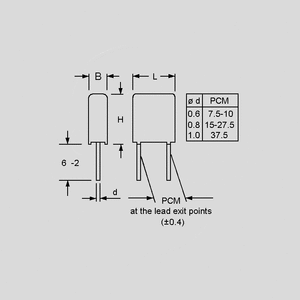 MKP10N470K630-37 MKP Capacitor 470nF 630V 10% P37,5 Dimensions