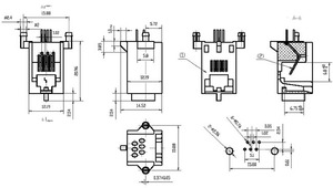 623PCBH Modular-Jack Print 90° 6/6-Pole