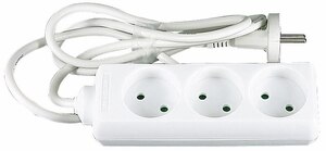 DK-3-U-1,5 3-Stikdåse, Uden jord, HVID, 1,5 m. kabel