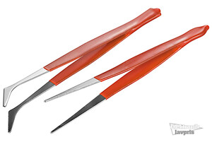 W77102 Pincetsæt, PVC-isolering, 2 stk. - pincetter 2 stk, en lige og en vinklet med pvc greb røde