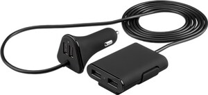 W71451 Quad USB 9.6 A car charger charges four tablets/smartphones via a cigarette lighter