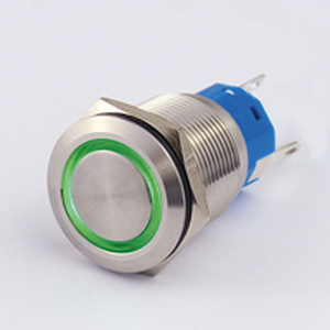BN207068 Metal trykkontakt 19 mm med grøn ring 1x NO-kontakt, 1 x NC-kontakt