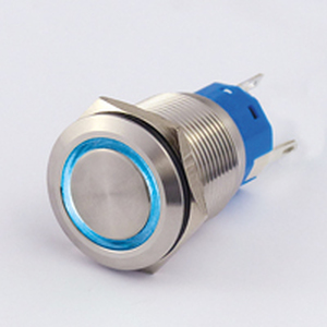 Metal trykkontakt 19 mm med blå ring 1x NO-kontakt, 1 x NC-kontakt |  Elektronik Lavpris Aps