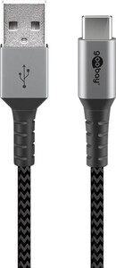 W49296 USB-C > USB-A, Textil, grå/sølv, 1m - opladerkabel til mobiltelefon tekstil 1 meter