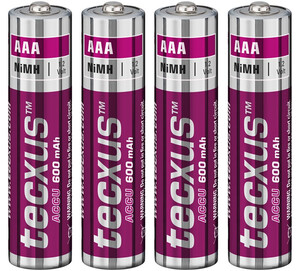 W14112 Genopladelige AAA batterier, 1.2V, 4 stk. - tecxus aaa betterier genopladelige 1.2V 4 stk i pakke