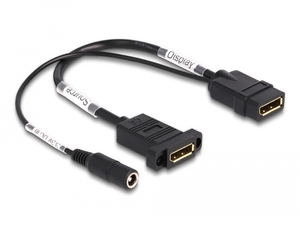 D87039 Delock DisplayPort-kabel 4K 60 Hz med DC-tilførsel 2,1 x 5,5 mm 0,30 m panelmontering