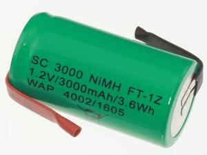 W72808 NiMH Sub-C, 3000 mAh, lodde Flige 23,0x43,0mm