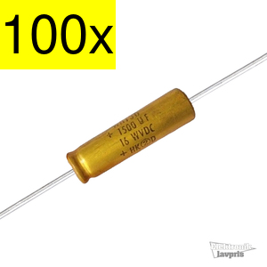 T000022 1500uF 16V axial elektrolyt kondensator, 100 stk.