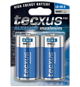 W23637 Batterier Alkaline, Tecxus LR20 D, 2 stk. 2 stk. Batterier Alkaline LR20 størrelse D