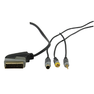 PC-TV kabel - 3.5mm han + S-VHS + RCA -> Scart, kabel, 10 meter |  Elektronik Lavpris Aps