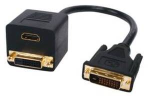 N-CABLE-564 Kabelsplitter, DVI-D ---> HDMI + DVI-D, guldbelagt