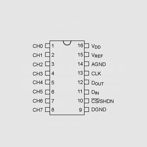 MCP3008-I/P 10bit Ser. ADC 8Ch SPI DIP16 MCP3008_, MCP3208_, MCP3304_