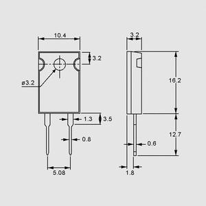 LTO30FE004,7-1 Resistor TO220 30W 1% 4,7R Dimensions