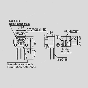 FT63ESK200 Trimmer Side Adjust P5/2,5 200K Dimensions