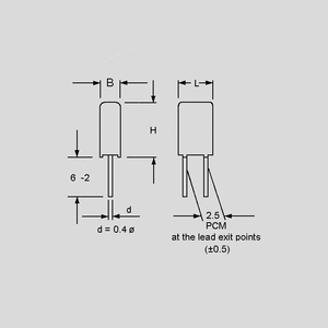 MKS02N033K63-2,5 MKT Capacitor 33nF  63V 10% P2,5 Dimensions