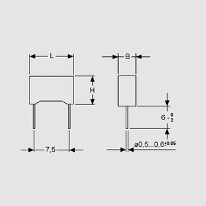 CMA047N250S MKT Capacitor 47nF 250V 5% P7,5 Dimensions