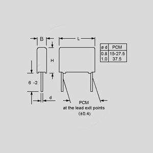 FKP1N1,0K1250-15 FKP Capacitor 1,0nF 1250V 5% P15 Dimensions