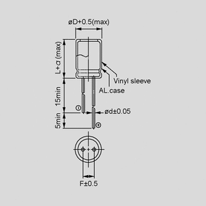 CSHT2200/25-P7,5 El-Capacitor 2200µF/25V 16x25 P7,5 Dimensions