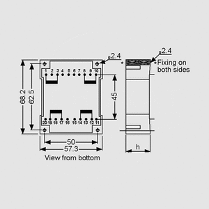 BVUI3930074 Transformer 14VA 2x115V 2x9V 2x778mA Dimensions