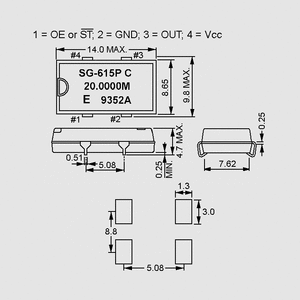SG615PC-24 SMD Crystal Oscillator 24,000000 MHz Dimensions