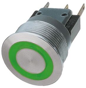 1241.6624.1122000 Metal Switch SPDT 250V 3A Green Ring Momentan MSM19SR-GN