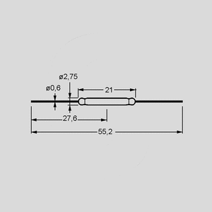 KSK1A52-2030 Reed Contact SPST 0,5A 40W AW20-30 KSK1A52_<br>Dimensions