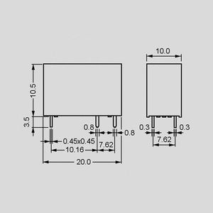 JE112DM Relay SPST-NO 8A 12V 720R Dimensions