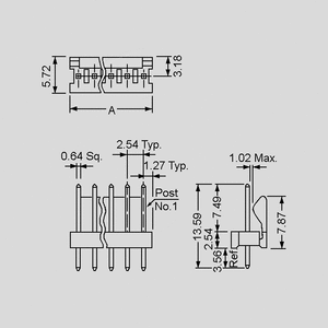 AMP640456-6 PCB Header 6-Pole Straight Dimensions