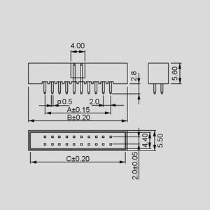 MWSL40G Box Header Straight 40-Pole Dimensions