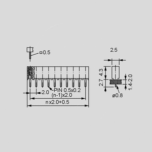 MBL105G Female Header 1R Straight 1x5-Pole Au Dimensions