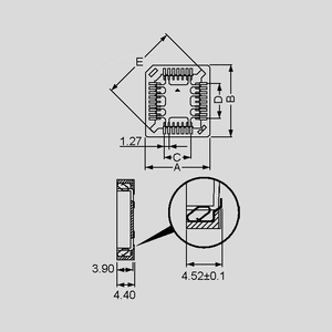 PLCC28SMD-TH PLCC SMD Socket 28Pole Sn PKU=27 Dimensions