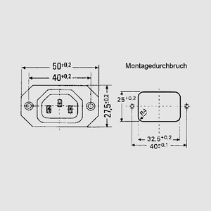 WGD4-6,3 IEC C15 Power Jack, Spacing=40mm 6,3mm WGD4-6,3