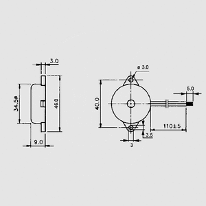 PT3110WQ Piezo Elm 35mm Wire 1,1kHz 85dB 30V PT3110WQ