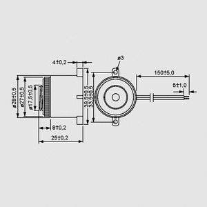 PK20A35EWQ Piezo Buz. 28mm Wire 3,5kHz 95dB PK20A35EWQ