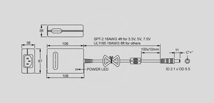 MES30A-6P1J SPS Desktop 30W 24V/1,25A Dimensions and Terminal Pin Assignment