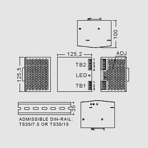 DRP-240-48 SPS DIN-Rail 240W 48V/5A Dimensions and Terminal Pin Assignment