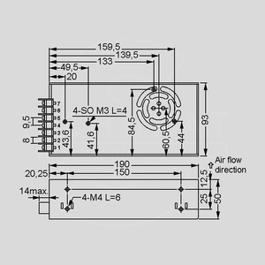 SP-240-12 SPS Case 216W 12V/18A Dimensions and Terminal Pin Assignment