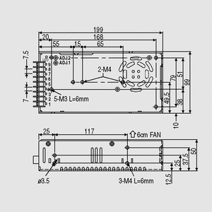 TP-150A SPS Case 150W PFC 5/12/-5V Dimensions and Terminal Pin Assignment